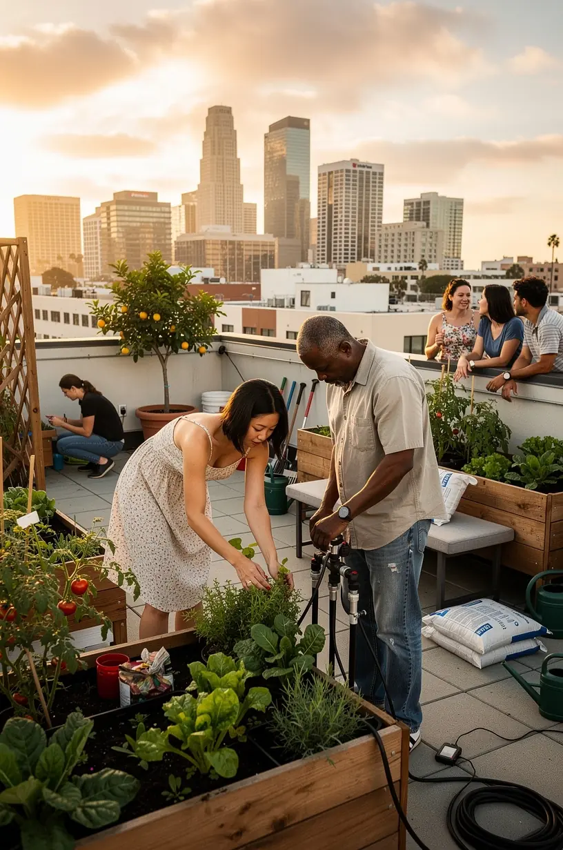 A family enjoying a safe, well-lit park enhanced with smart environmental monitoring tools.