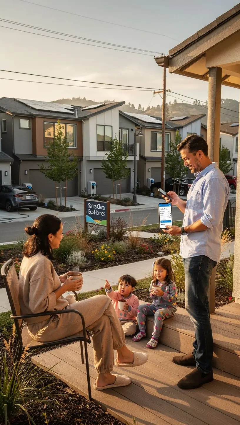A city street in a residential neighborhood equipped with energy-efficient LED street lighting.